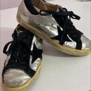 Golden Goose size 36 (5-5.5-6) black/metallic fashion sneakers . Awesome!